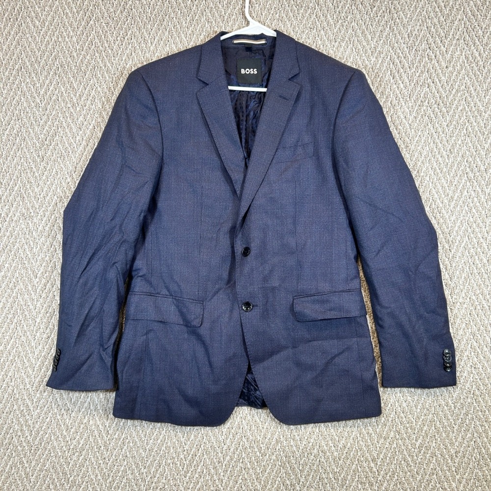 Hugo Boss Blazer Mens 40R Blue Guabello Super 120 Italian Wool Slim Fit